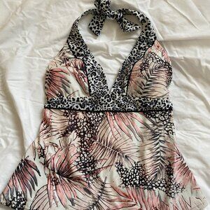 VENUS Athens halter tankini (top) pink blk animal leopard tropical, sz 6 EUC
